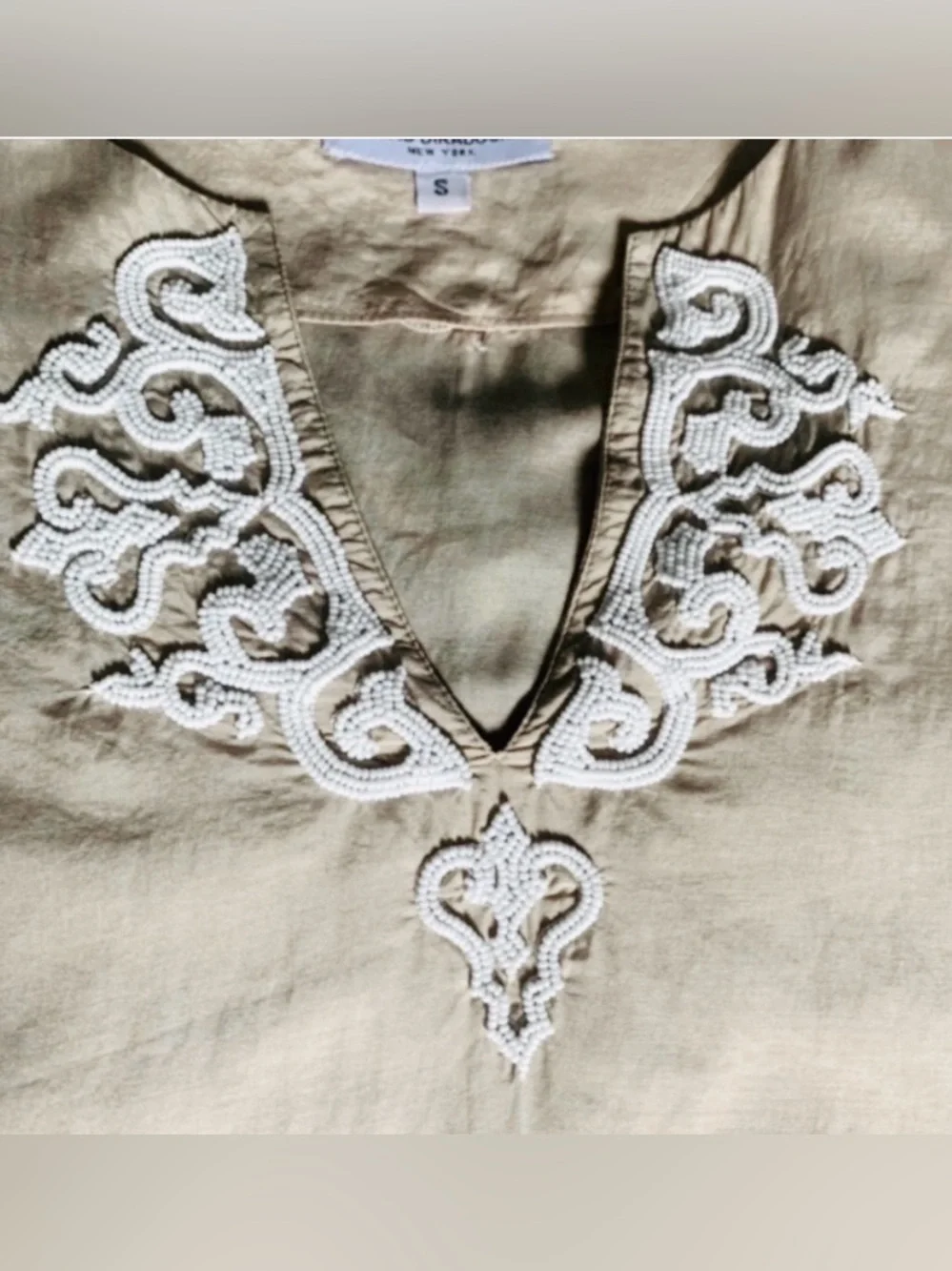 Armand Diradourian Silk Beaded Top with White Embroidery - Picture 6 of 10